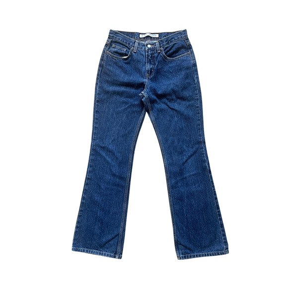 Vtg 90s Express Low Rise Flare Jeans 5/6 Dark Wash Boho Festival Indie Classic - Picture 1 of 7